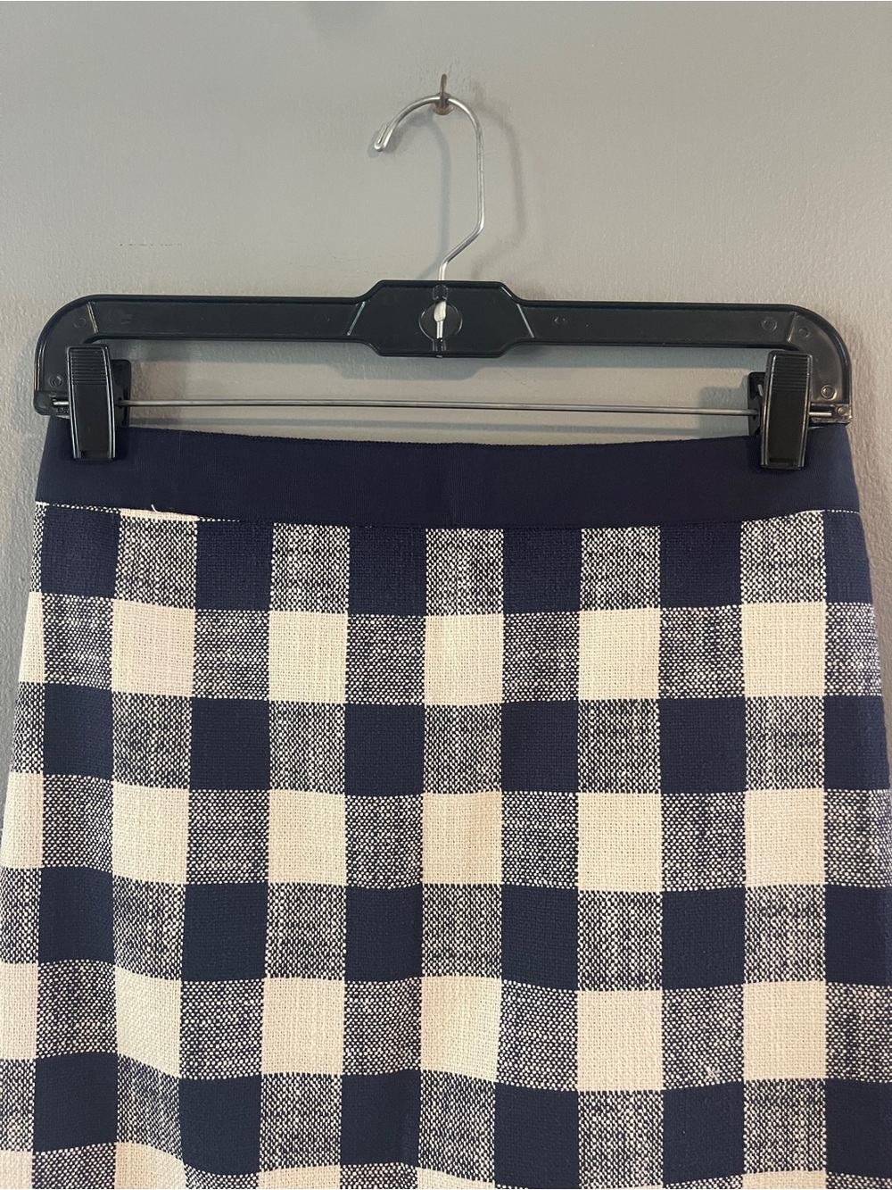 J.Crew The Pencil Skirt Navy Ivory Gingham Plaid Cotton Size 0 - Picture 4 of 9